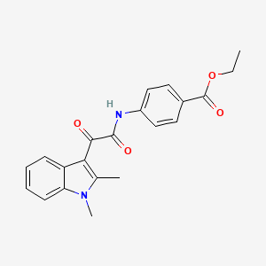 molecular formula C21H20N2O4 B2727285 ethyl 4-(2-(1,2-dimethyl-1H-indol-3-yl)-2-oxoacetamido)benzoate CAS No. 862831-59-2