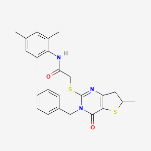 2-((3-benzyl-6-methyl-4-oxo-3,4,6,7-tetrahydrothieno[3,2-d]pyrimidin-2-yl)thio)-N-mesitylacetamide