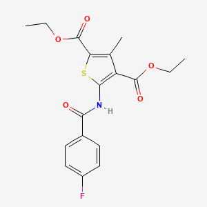 molecular formula C18H18FNO5S B2727351 Diethyl 5-(4-fluorobenzamido)-3-methylthiophene-2,4-dicarboxylate CAS No. 307524-38-5