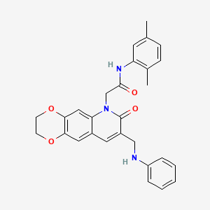 molecular formula C28H27N3O4 B2727386 N-(2,5-dimethylphenyl)-2-{7-oxo-8-[(phenylamino)methyl]-2H,3H,6H,7H-[1,4]dioxino[2,3-g]quinolin-6-yl}acetamide CAS No. 894548-40-4
