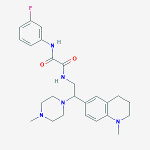molecular formula C25H32FN5O2 B2727399 N'-(3-fluorophenyl)-N-[2-(1-methyl-1,2,3,4-tetrahydroquinolin-6-yl)-2-(4-methylpiperazin-1-yl)ethyl]ethanediamide CAS No. 921901-72-6