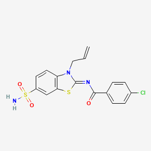 molecular formula C17H14ClN3O3S2 B2727406 (Z)-N-(3-allyl-6-sulfamoylbenzo[d]thiazol-2(3H)-ylidene)-4-chlorobenzamide CAS No. 865175-85-5
