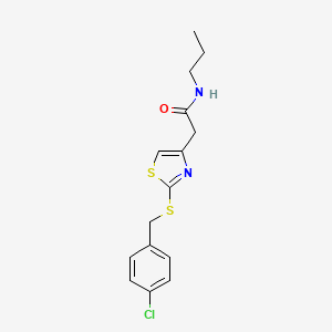 molecular formula C15H17ClN2OS2 B2727447 2-(2-((4-chlorobenzyl)thio)thiazol-4-yl)-N-propylacetamide CAS No. 954094-58-7