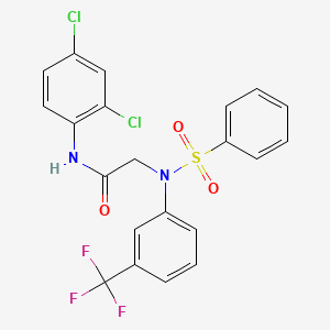 molecular formula C21H15Cl2F3N2O3S B2727452 N-(2,4-dichlorophenyl)-2-{N-[3-(trifluoromethyl)phenyl]benzenesulfonamido}acetamide CAS No. 337922-40-4