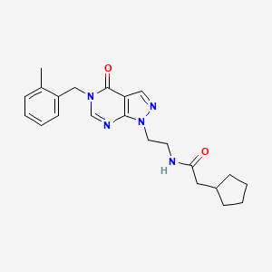 molecular formula C22H27N5O2 B2727541 2-cyclopentyl-N-(2-(5-(2-methylbenzyl)-4-oxo-4,5-dihydro-1H-pyrazolo[3,4-d]pyrimidin-1-yl)ethyl)acetamide CAS No. 922038-37-7
