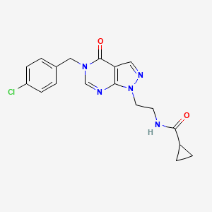 molecular formula C18H18ClN5O2 B2727552 N-(2-(5-(4-chlorobenzyl)-4-oxo-4,5-dihydro-1H-pyrazolo[3,4-d]pyrimidin-1-yl)ethyl)cyclopropanecarboxamide CAS No. 922056-49-3
