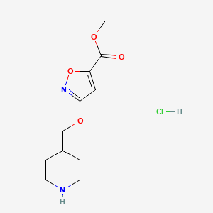 molecular formula C11H17ClN2O4 B2727564 Methyl 3-(piperidin-4-ylmethoxy)isoxazole-5-carboxylate hydrochloride CAS No. 2034588-32-2