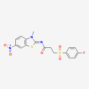 (E)-3-((4-fluorophenyl)sulfonyl)-N-(3-methyl-6-nitrobenzo[d]thiazol-2(3H)-ylidene)propanamide