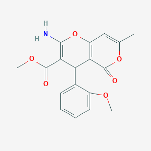 molecular formula C18H17NO6 B2727706 methyl 2-amino-4-(2-methoxyphenyl)-7-methyl-5-oxo-4H,5H-pyrano[3,2-c]pyran-3-carboxylate CAS No. 883510-30-3