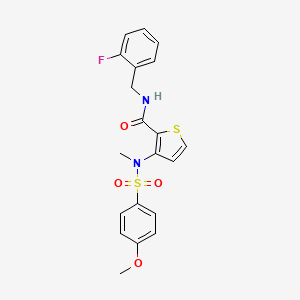 molecular formula C20H19FN2O4S2 B2727754 N-[(2-fluorophenyl)methyl]-3-(N-methyl4-methoxybenzenesulfonamido)thiophene-2-carboxamide CAS No. 1116082-61-1