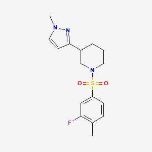 molecular formula C16H20FN3O2S B2727755 1-((3-fluoro-4-methylphenyl)sulfonyl)-3-(1-methyl-1H-pyrazol-3-yl)piperidine CAS No. 2034461-82-8