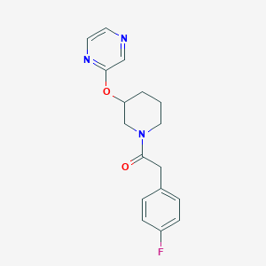 molecular formula C17H18FN3O2 B2727756 2-(4-Fluorophenyl)-1-(3-(pyrazin-2-yloxy)piperidin-1-yl)ethanone CAS No. 2034251-96-0