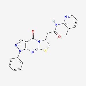 molecular formula C21H18N6O2S B2727758 N-(3-methylpyridin-2-yl)-2-(4-oxo-1-phenyl-1,4,6,7-tetrahydropyrazolo[3,4-d]thiazolo[3,2-a]pyrimidin-6-yl)acetamide CAS No. 946228-86-0