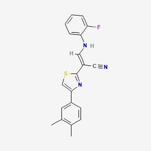 (E)-2-(4-(3,4-dimethylphenyl)thiazol-2-yl)-3-((2-fluorophenyl)amino)acrylonitrile