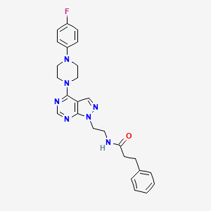 molecular formula C26H28FN7O B2727778 N-(2-(4-(4-(4-fluorophenyl)piperazin-1-yl)-1H-pyrazolo[3,4-d]pyrimidin-1-yl)ethyl)-3-phenylpropanamide CAS No. 1021122-97-3