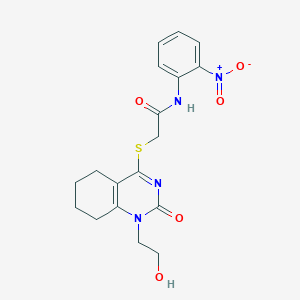 2-((1-(2-hydroxyethyl)-2-oxo-1,2,5,6,7,8-hexahydroquinazolin-4-yl)thio)-N-(2-nitrophenyl)acetamide