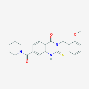 3-[(2-methoxyphenyl)methyl]-7-(piperidine-1-carbonyl)-2-sulfanylidene-1H-quinazolin-4-one