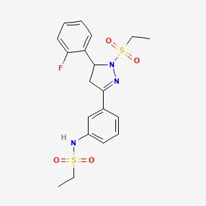 molecular formula C19H22FN3O4S2 B2727884 N-{3-[1-(ethanesulfonyl)-5-(2-fluorophenyl)-4,5-dihydro-1H-pyrazol-3-yl]phenyl}ethane-1-sulfonamide CAS No. 851783-00-1