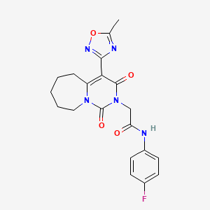 molecular formula C20H20FN5O4 B2727920 N-(4-fluorophenyl)-2-[4-(5-methyl-1,2,4-oxadiazol-3-yl)-1,3-dioxo-1H,2H,3H,5H,6H,7H,8H,9H-pyrimido[1,6-a]azepin-2-yl]acetamide CAS No. 1775338-27-6