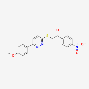 molecular formula C19H15N3O4S B2727926 2-[6-(4-Methoxyphenyl)pyridazin-3-yl]sulfanyl-1-(4-nitrophenyl)ethanone CAS No. 872689-04-8