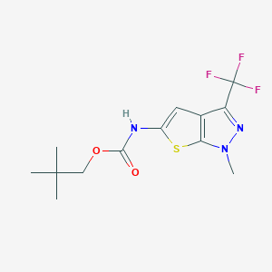 molecular formula C13H16F3N3O2S B2727930 N-[1-methyl-3-(trifluoromethyl)-5-thieno[2,3-c]pyrazolyl]carbamic acid 2,2-dimethylpropyl ester CAS No. 866143-90-0