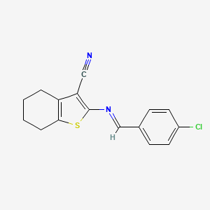 molecular formula C16H13ClN2S B2727953 Benzothiophene-3-carbonitrile, 4,5,6,7-tetrahydro-2-(4-chlorobenzylidenamino)- CAS No. 1346414-21-8