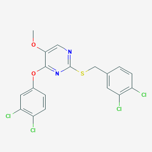 molecular formula C18H12Cl4N2O2S B2727957 2-[(3,4-Dichlorobenzyl)sulfanyl]-4-(3,4-dichlorophenoxy)-5-methoxypyrimidine CAS No. 339276-15-2