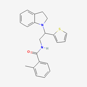 molecular formula C22H22N2OS B2728009 N-(2-(吲哚-1-基)-2-(噻吩-2-基)乙基)-2-甲基苯甲酰胺 CAS No. 898433-41-5