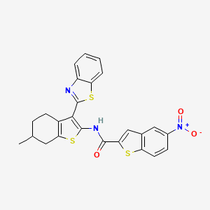 molecular formula C25H19N3O3S3 B2728010 N-[3-(1,3-benzothiazol-2-yl)-6-methyl-4,5,6,7-tetrahydro-1-benzothiophen-2-yl]-5-nitro-1-benzothiophene-2-carboxamide CAS No. 329903-02-8