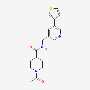 1-acetyl-N-((5-(thiophen-3-yl)pyridin-3-yl)methyl)piperidine-4-carboxamide