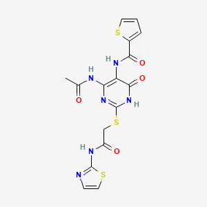 N-(4-acetamido-6-oxo-2-((2-oxo-2-(thiazol-2-ylamino)ethyl)thio)-1,6-dihydropyrimidin-5-yl)thiophene-2-carboxamide