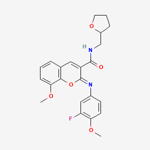 (2Z)-2-[(3-fluoro-4-methoxyphenyl)imino]-8-methoxy-N-(tetrahydrofuran-2-ylmethyl)-2H-chromene-3-carboxamide