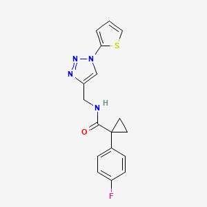 molecular formula C17H15FN4OS B2728244 1-(4-fluorophenyl)-N-((1-(thiophen-2-yl)-1H-1,2,3-triazol-4-yl)methyl)cyclopropanecarboxamide CAS No. 2034533-98-5