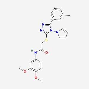 molecular formula C23H23N5O3S B2728254 N-(3,4-dimethoxyphenyl)-2-{[5-(3-methylphenyl)-4-(1H-pyrrol-1-yl)-4H-1,2,4-triazol-3-yl]sulfanyl}acetamide CAS No. 886930-83-2