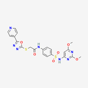 molecular formula C21H19N7O6S2 B2728256 N-(4-(N-(2,6-dimethoxypyrimidin-4-yl)sulfamoyl)phenyl)-2-((5-(pyridin-4-yl)-1,3,4-oxadiazol-2-yl)thio)acetamide CAS No. 496029-03-9