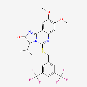 B2728279 5-{[3,5-bis(trifluoromethyl)benzyl]sulfanyl}-3-isopropyl-8,9-dimethoxyimidazo[1,2-c]quinazolin-2(3H)-one CAS No. 1031248-43-7