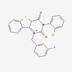 molecular formula C23H14ClFN2O2S B2728319 5-(2-Chlorophenyl)-3-[(3-fluorophenyl)methyl]-8-thia-3,5-diazatricyclo[7.4.0.0^{2,7}]trideca-1(9),2(7),10,12-tetraene-4,6-dione CAS No. 902294-15-9