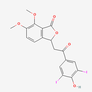 molecular formula C18H14I2O6 B2728328 3-(2-(4-hydroxy-3,5-diiodophenyl)-2-oxoethyl)-6,7-dimethoxyisobenzofuran-1(3H)-one CAS No. 330447-19-3