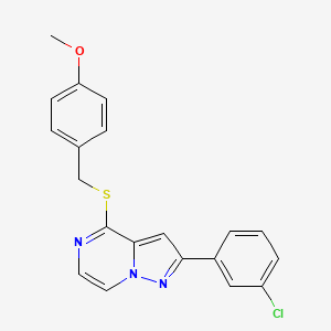 molecular formula C20H16ClN3OS B2728343 2-(3-Chlorophenyl)-4-[(4-methoxybenzyl)thio]pyrazolo[1,5-a]pyrazine CAS No. 1242902-40-4