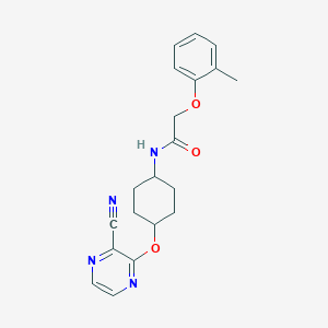 molecular formula C20H22N4O3 B2728346 N-((1r,4r)-4-((3-氰基吡嗪-2-基)氧基)环己基)-2-(邻甲苯氧基)乙酰胺 CAS No. 2034255-77-9