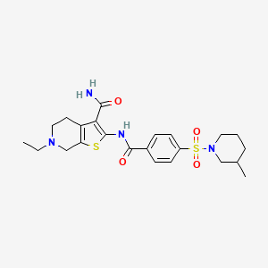 molecular formula C23H30N4O4S2 B2728350 6-Ethyl-2-(4-((3-methylpiperidin-1-yl)sulfonyl)benzamido)-4,5,6,7-tetrahydrothieno[2,3-c]pyridine-3-carboxamide CAS No. 489470-18-0