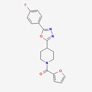 molecular formula C18H16FN3O3 B2728360 (4-(5-(4-Fluorophenyl)-1,3,4-oxadiazol-2-yl)piperidin-1-yl)(furan-2-yl)methanone CAS No. 1173036-49-1