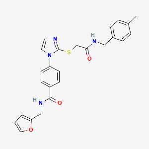molecular formula C25H24N4O3S B2728367 N-[(furan-2-yl)methyl]-4-{2-[({[(4-methylphenyl)methyl]carbamoyl}methyl)sulfanyl]-1H-imidazol-1-yl}benzamide CAS No. 1207056-06-1