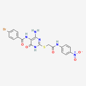 molecular formula C19H15BrN6O5S B2728375 N-(4-氨基-2-((2-((4-硝基苯基)氨基)-2-氧代乙基)硫)-6-氧代-1,6-二氢嘧啶-5-基)-4-溴苯甲酰胺 CAS No. 888433-64-5
