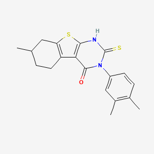molecular formula C19H20N2OS2 B2728406 3-(3,4-dimethylphenyl)-7-methyl-2-sulfanylidene-5,6,7,8-tetrahydro-1H-[1]benzothiolo[2,3-d]pyrimidin-4-one CAS No. 727704-59-8