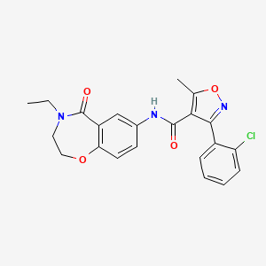 molecular formula C22H20ClN3O4 B2728422 3-(2-chlorophenyl)-N-(4-ethyl-5-oxo-2,3,4,5-tetrahydrobenzo[f][1,4]oxazepin-7-yl)-5-methylisoxazole-4-carboxamide CAS No. 921996-20-5
