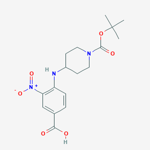 molecular formula C17H23N3O6 B2728435 4-{[1-(Tert-butoxycarbonyl)piperidin-4-yl]amino}-3-nitrobenzoic acid CAS No. 1232783-25-3