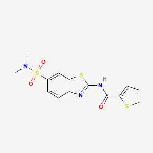 molecular formula C14H13N3O3S3 B2728456 N-[6-(dimethylsulfamoyl)-1,3-benzothiazol-2-yl]thiophene-2-carboxamide CAS No. 701273-56-5