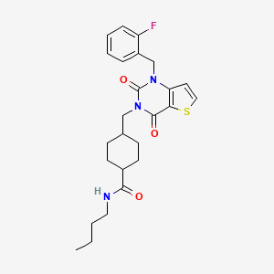molecular formula C25H30FN3O3S B2728672 N-butyl-4-((1-(2-fluorobenzyl)-2,4-dioxo-1,2-dihydrothieno[3,2-d]pyrimidin-3(4H)-yl)methyl)cyclohexanecarboxamide CAS No. 932344-92-8