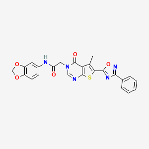 molecular formula C24H17N5O5S B2728701 N-(2H-1,3-benzodioxol-5-yl)-2-[5-methyl-4-oxo-6-(3-phenyl-1,2,4-oxadiazol-5-yl)-3H,4H-thieno[2,3-d]pyrimidin-3-yl]acetamide CAS No. 1243024-56-7